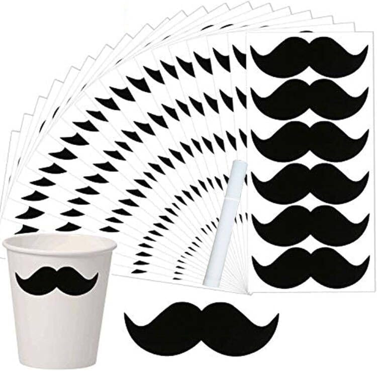 Top label Mustache Stickers,Happy Father's Day Sticker,Chalkboard Labels Halloween Mustache Labels for Cup Bottle Party Supplies,3.35 x 1.15 Inch Little Accent Decoration Stickers,Free a White Chalk,234 Pcs - Image 2